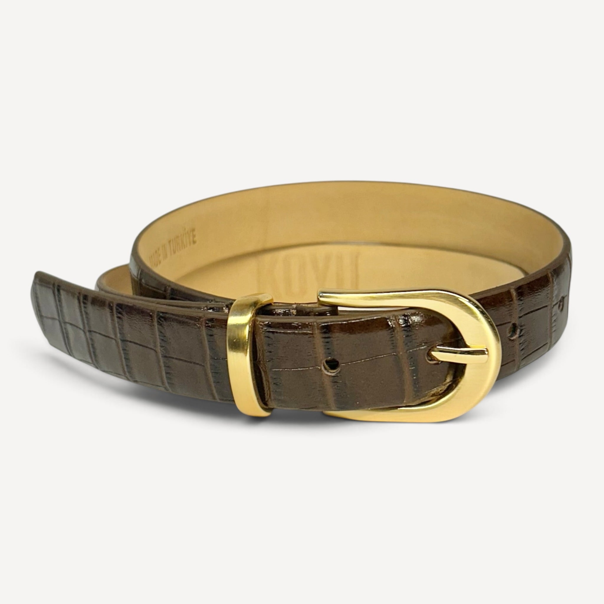 Croc Embossed Leather Belt — Deep Chocolate